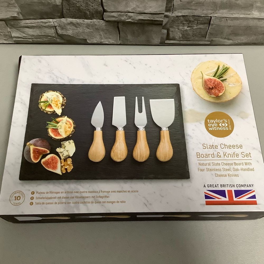 Taylor’s Eye Witness Slate Cheese Board & Knife Set New (B278)